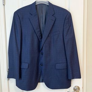 Peter Milar Virgin Wool Blue Plaid Checkered Blazer Size 46R